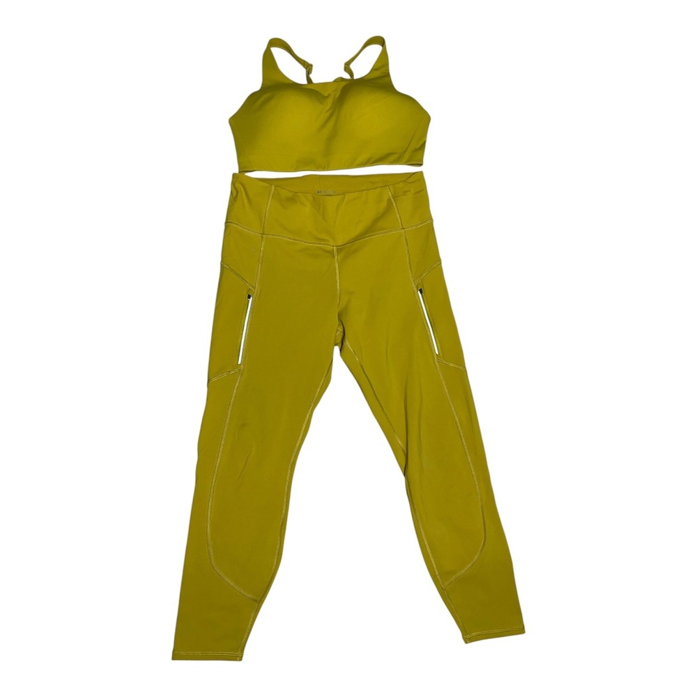 Athleta Rainier 7/8 Tight Leggings and Sports Bra Set Yellow Large 38C